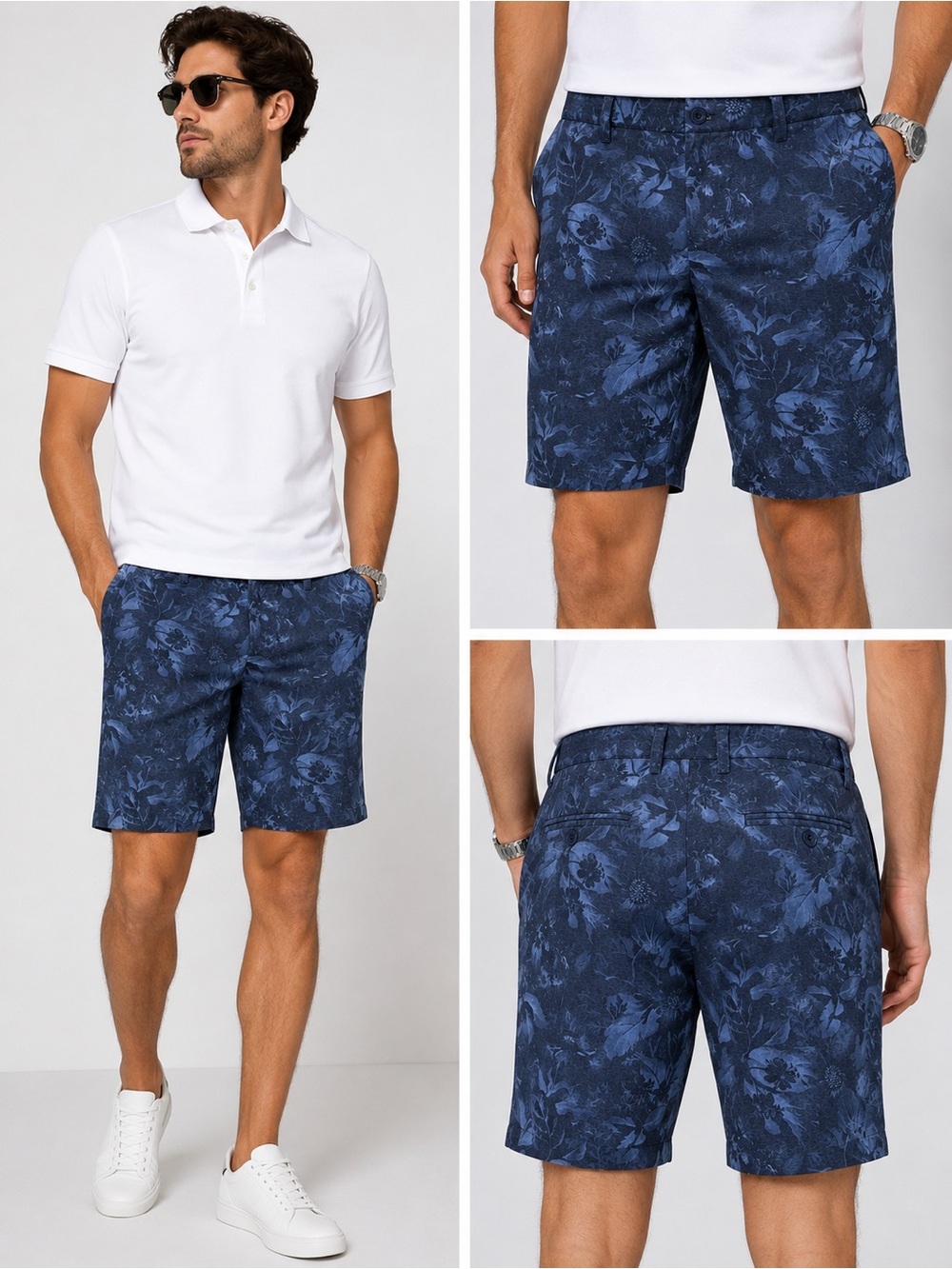 Bugatchi Blue Gray Floral Performance Stretch Golf Shorts Size 35